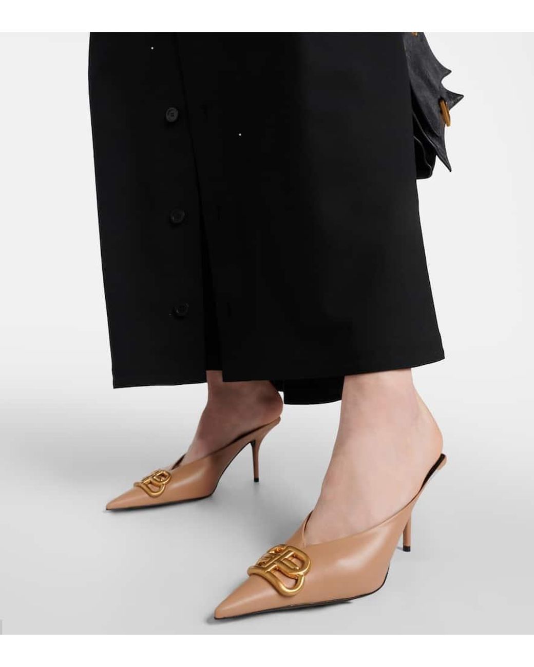 Balenciaga Square Knife 80 Bb Leather Mules in Natural | Lyst