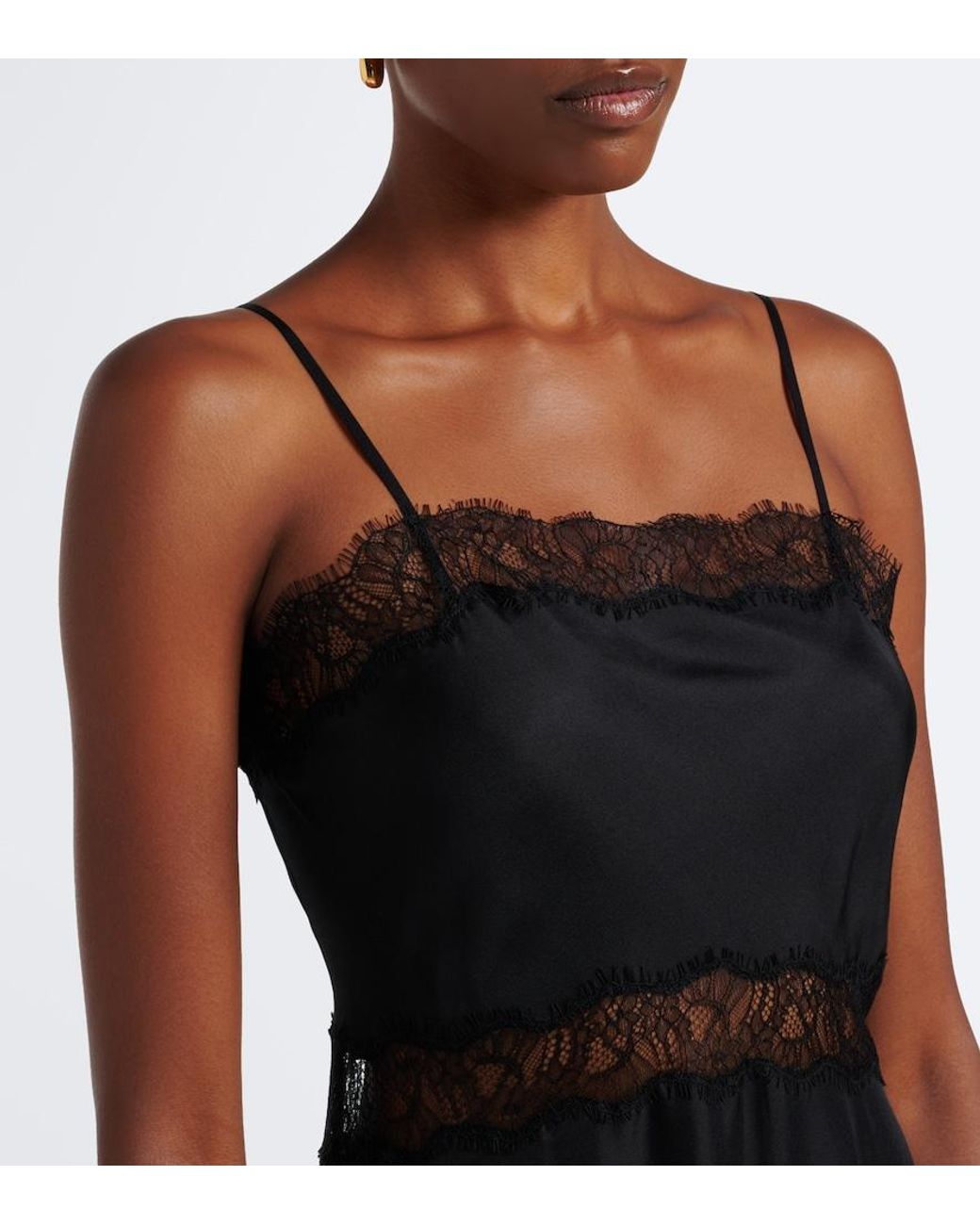 Ulla Johnson Black Coco Lace-Trimmed Silk Twill Midi Dress