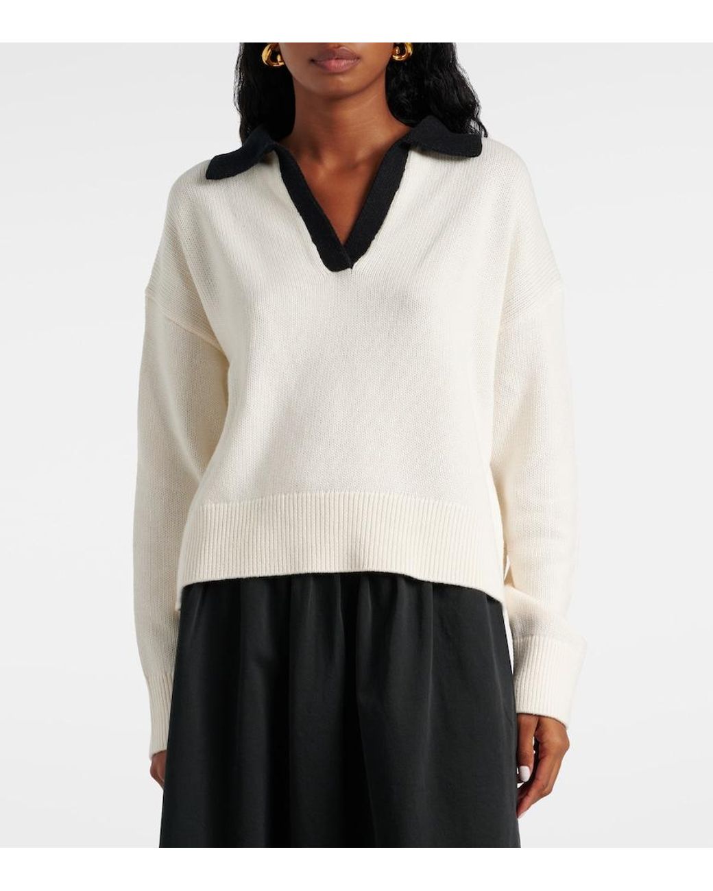 Velvet White Lucie Cotton And Cashmere Polo Sweater