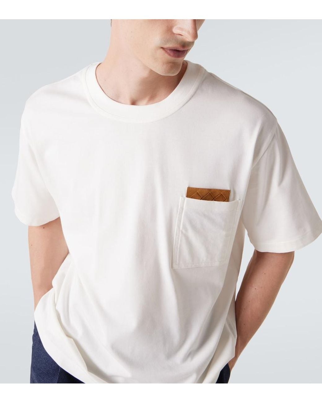 Bottega Veneta White Suede-Trimmed Cotton Jersey T-Shirt for men