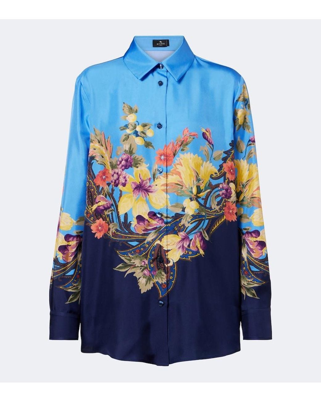 Etro Blue Floral Silk Shirt