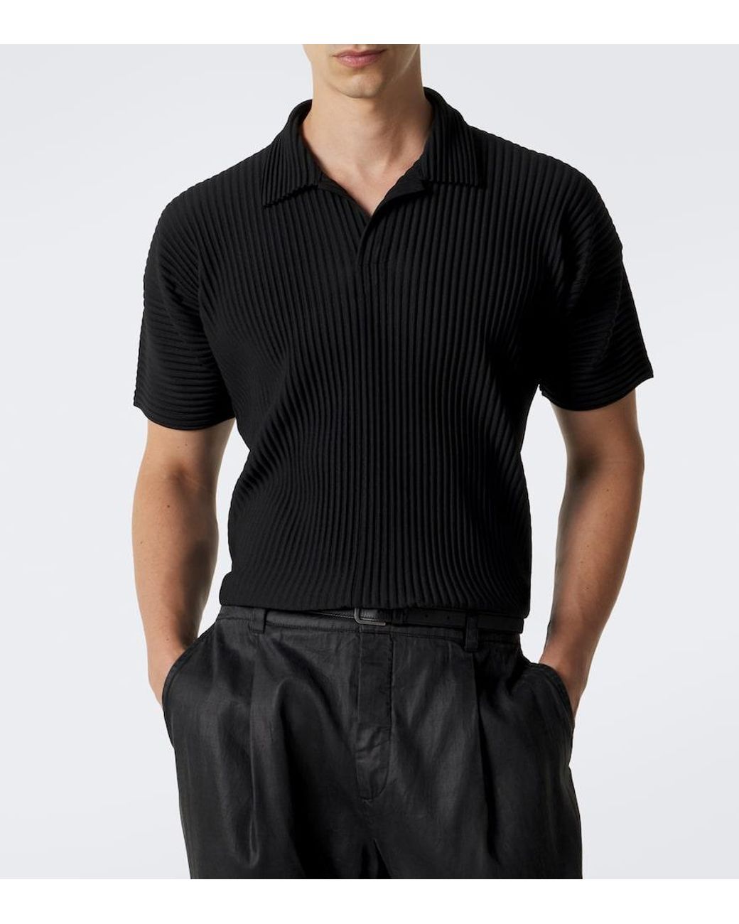 Homme Plissé Issey Miyake Black Basics Pleated Polo Shirt for men