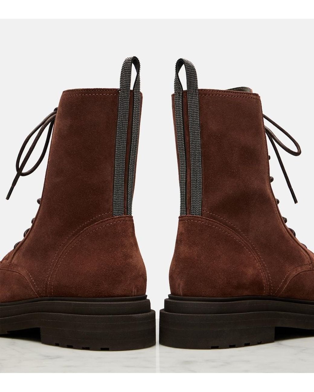 Brunello Cucinelli Brown Monili Suede Ankle Boots