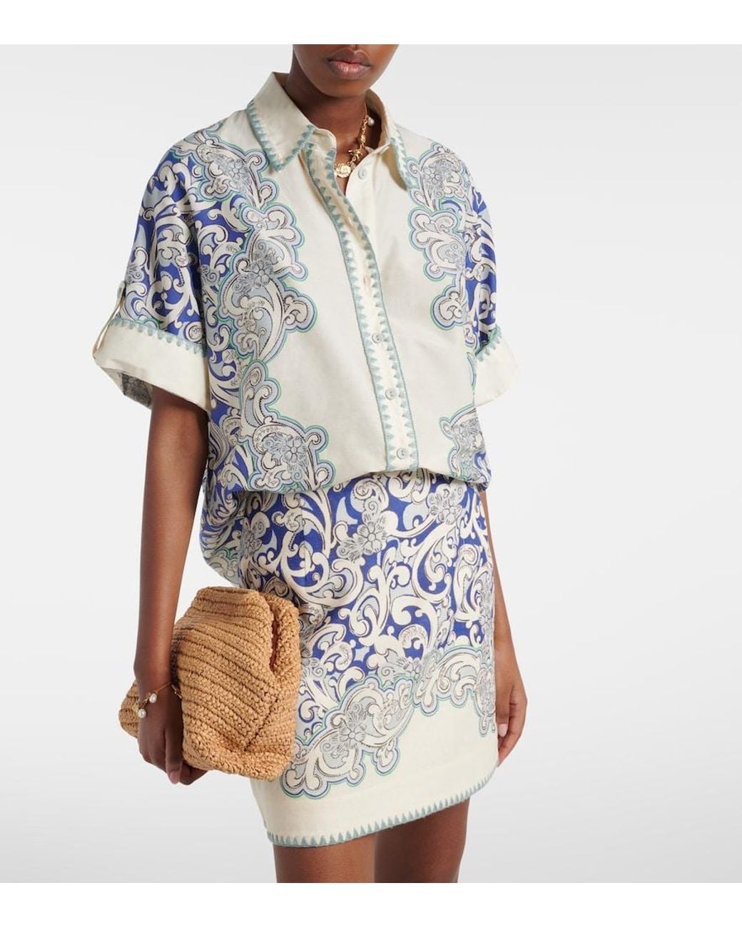 ALÉMAIS Blue Printed Cotton And Silk Shirt