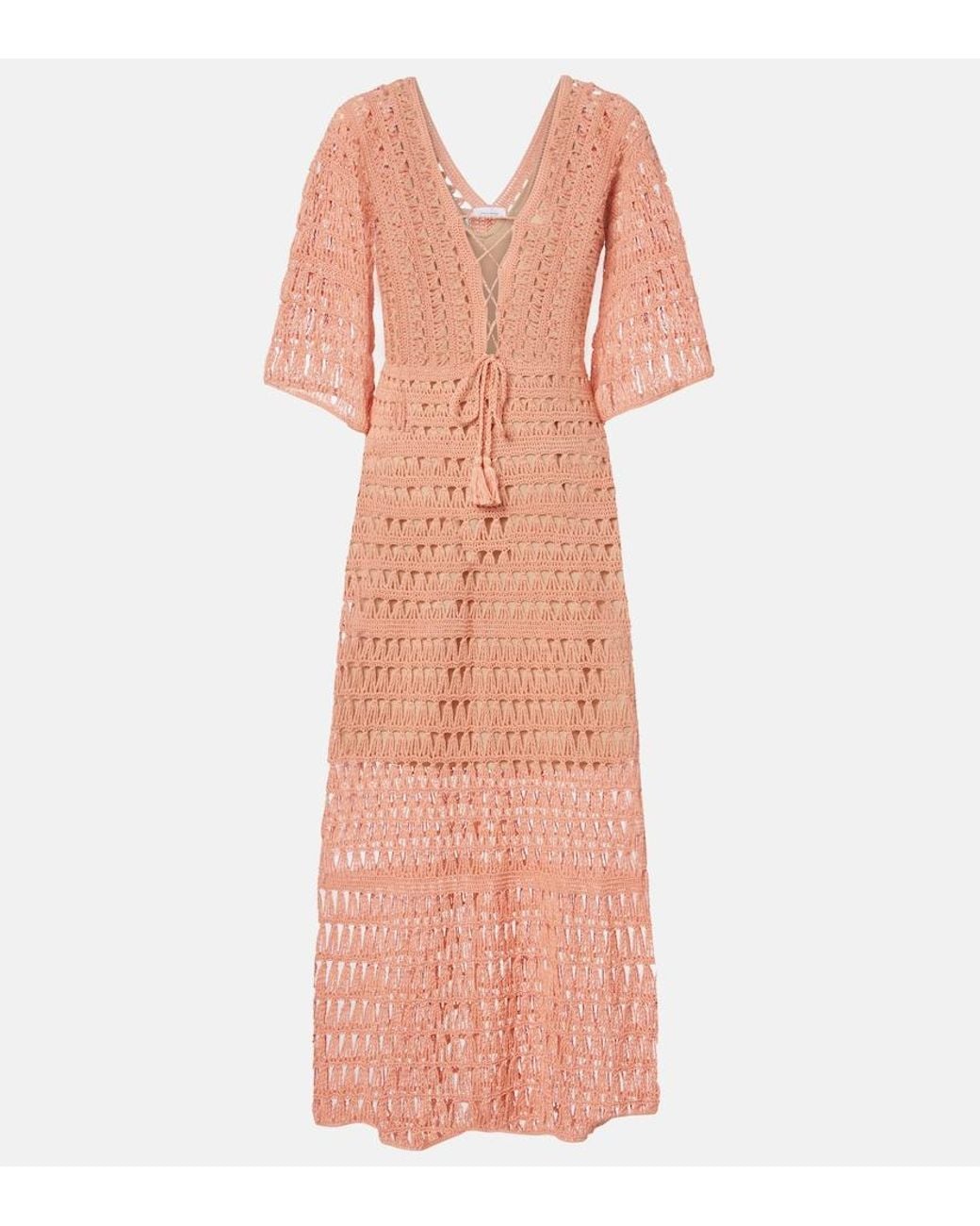 Anna Kosturova Pink Crochet Cotton Midi Dress