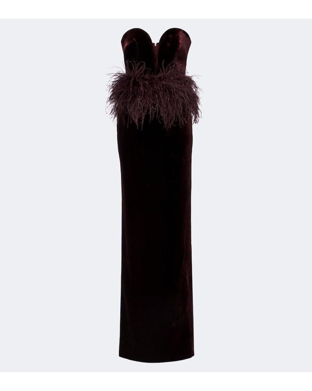 The New Arrivals Ilkyaz Ozel Black Feather-Trimmed Velvet Bustier Gown