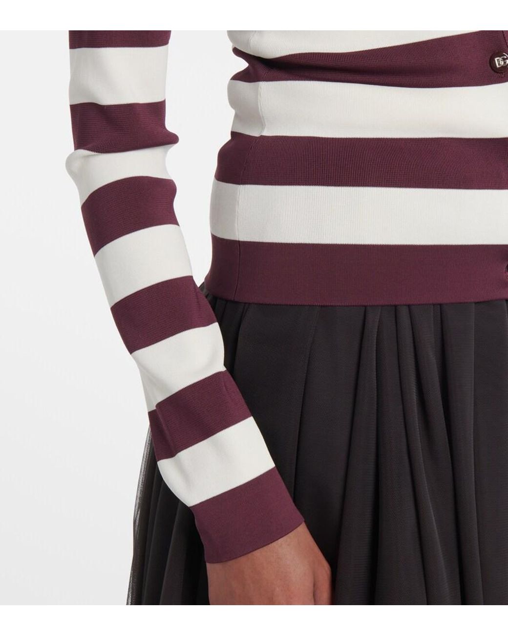 Dolce & Gabbana White Striped Crew-Neck Viscose Cardigan
