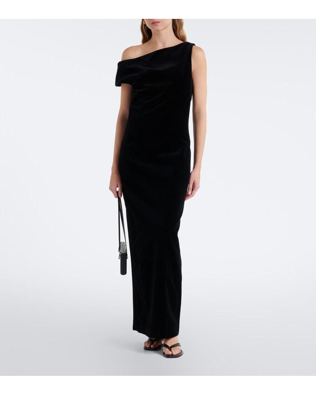 Rohe Black Asymmetric Cotton Velvet Gown