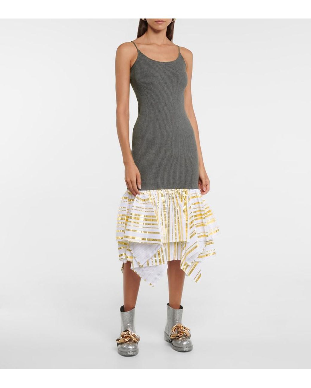 J.W. Anderson Multicolor Ribbed-Knit Cotton And Satin Midi Dress