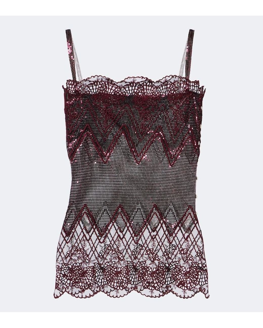 Rabanne Purple Lace-Trimmed Chainmail Top