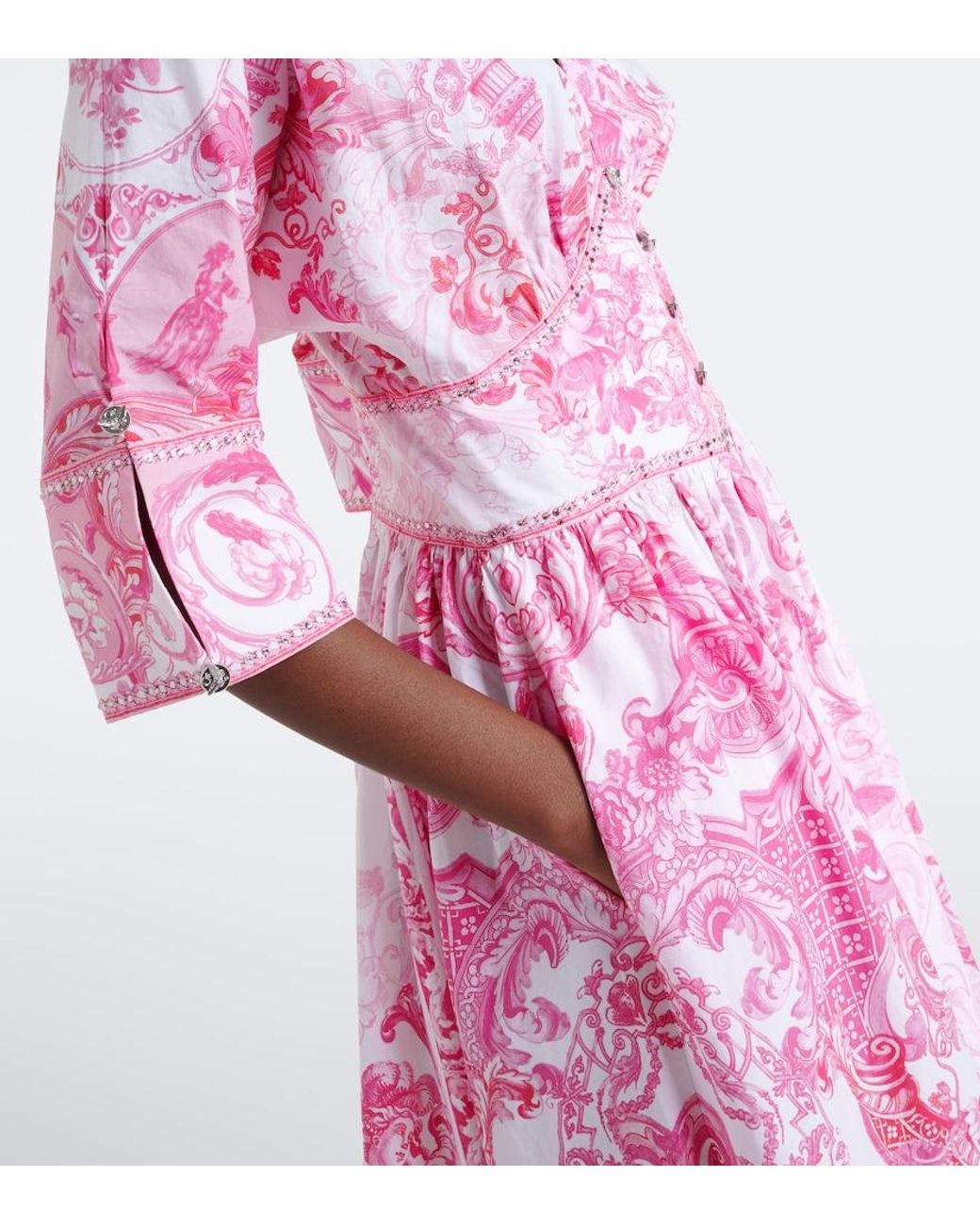 Camilla Pink Embellished Floral Cotton Midi Dress
