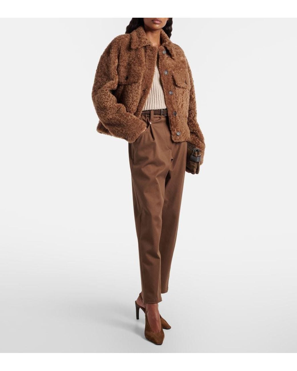 Brunello Cucinelli Brown Monili Cotton-Blend Straight Pants