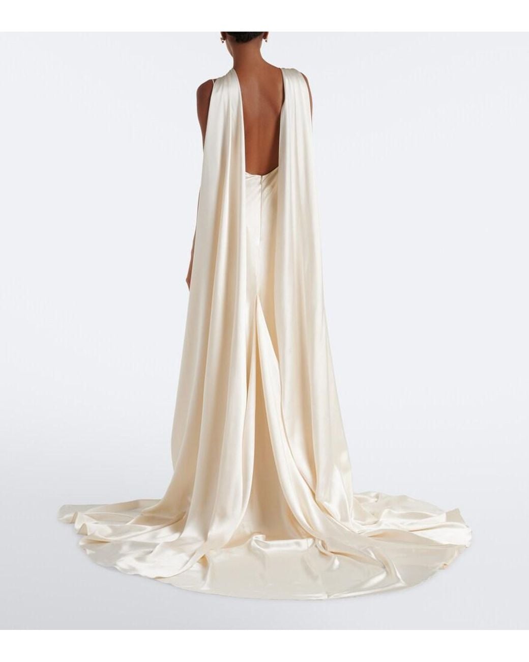 Danielle Frankel White Bridal Aiden Scarf-Detail Silk Satin Gown