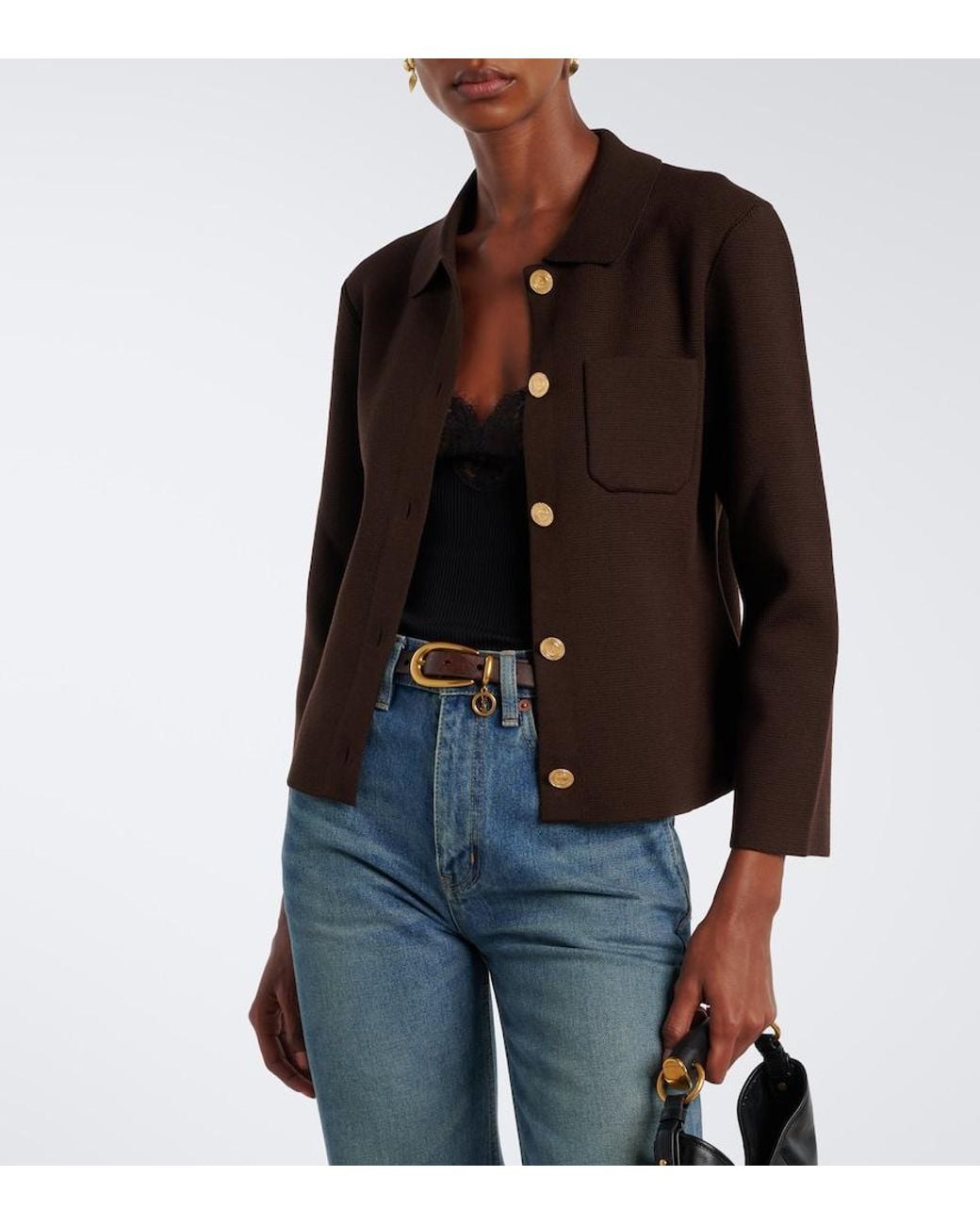 Saint Laurent Brown Knitted Wool Cardigan