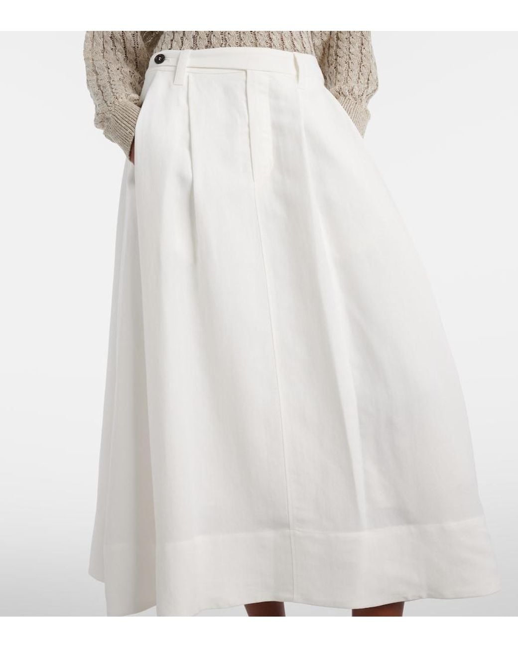 Brunello Cucinelli White Mid-Rise Midi Skirt