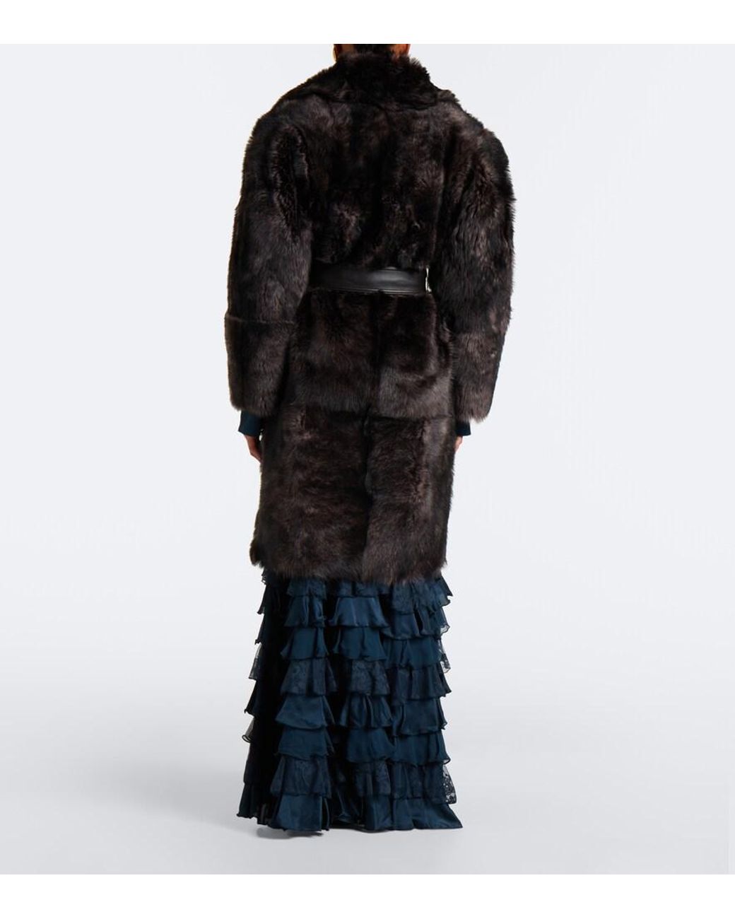 Zimmermann Black Valiant Leather-Trimmed Shearling Wrap Coat