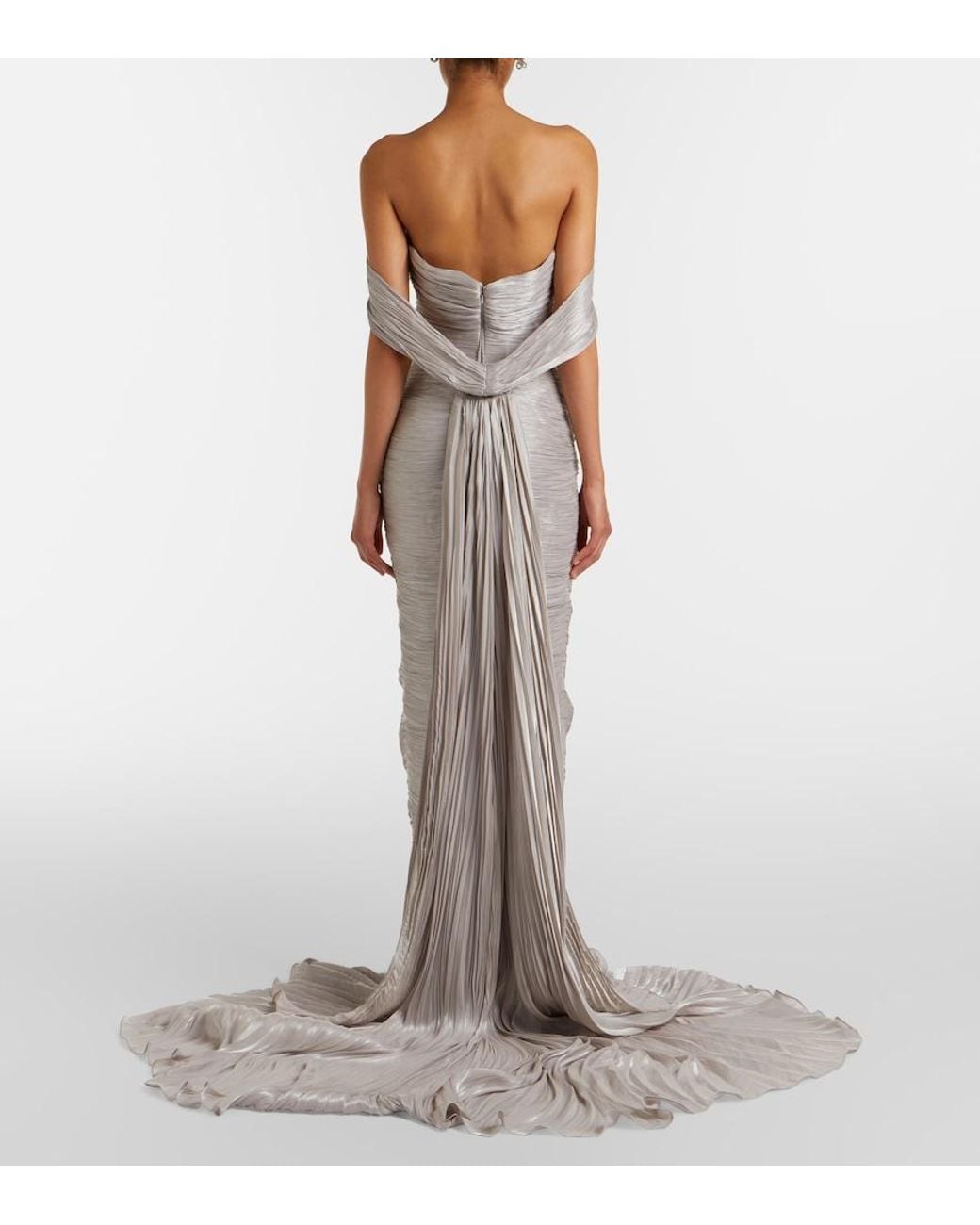 Marmar Halim White Off-Shoulder Pleated Bustier Gown