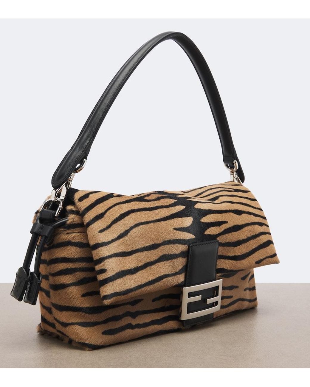 Fendi Metallic Baguette Soft Medium Calf Hair Shoulder Bag