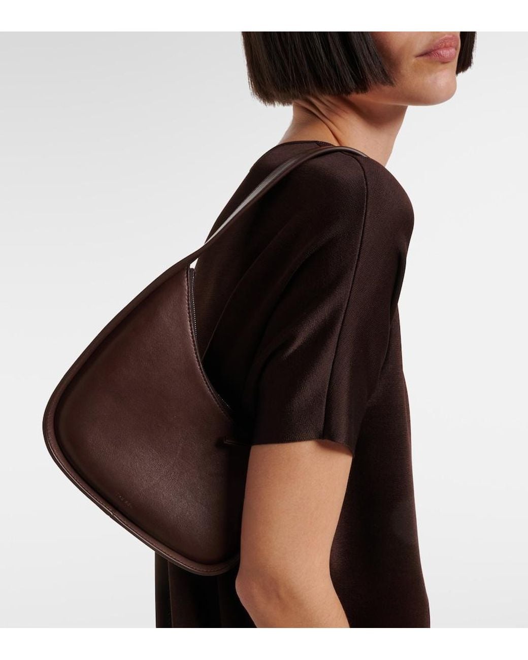 The Row Brown Schultertasche Half Moon Aus Leder