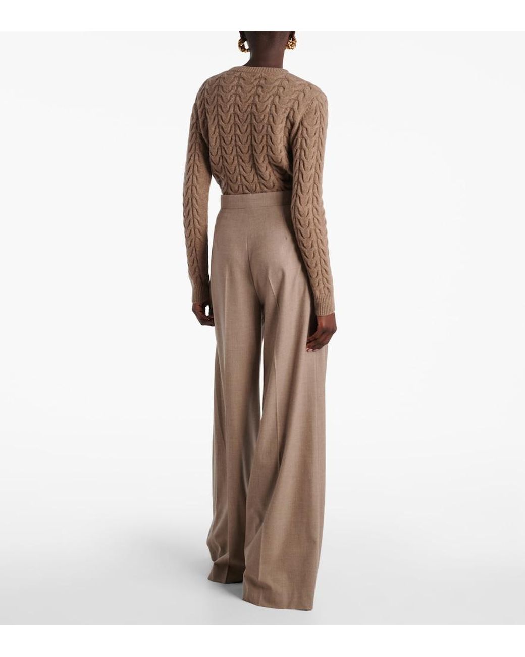 Max Mara Brown Cashmere-Blend Wide-Leg Pants