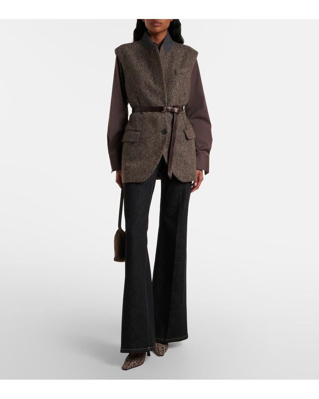 Brunello Cucinelli Gray Monili Herringbone Sequined Wool-Blend Vest