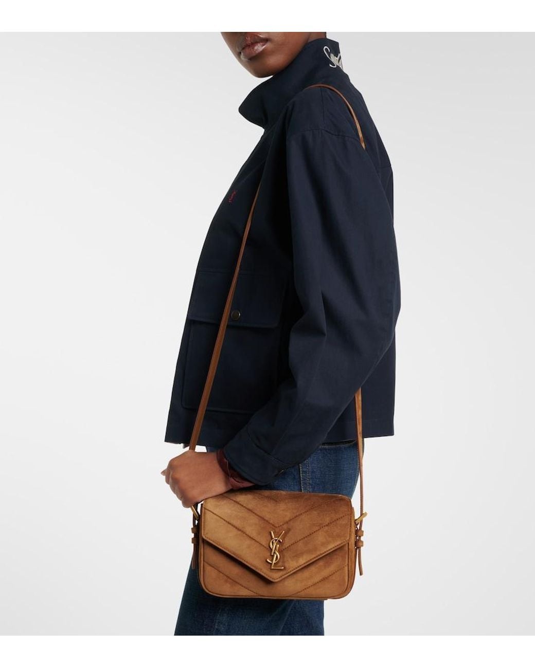Saint Laurent Brown Loulou Toy Matelasse Suede Crossbody Bag