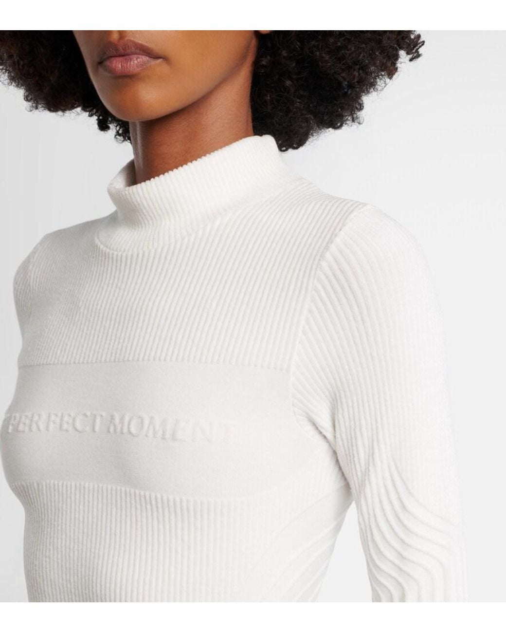 Perfect Moment White Chalet Ribbed-Knit Ski Top