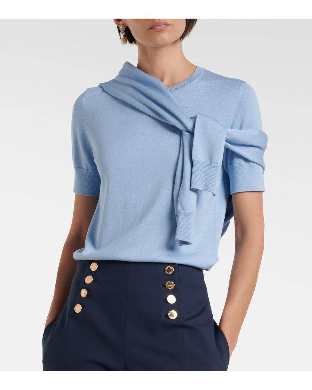 Carolina Herrera Blue Silk And Cotton Sweater
