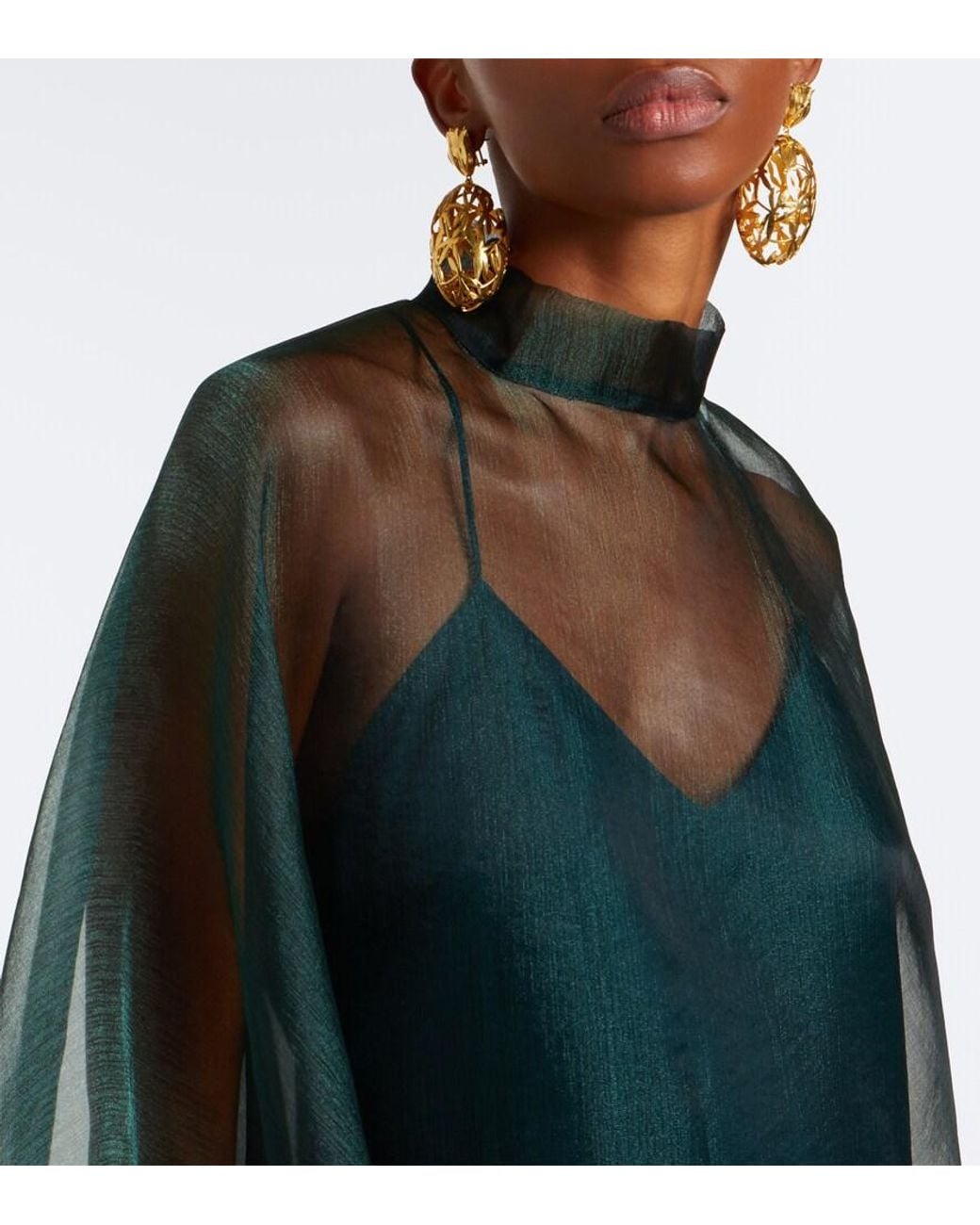 Taller Marmo Blue Sphinx Sheer Draped Organza Kaftan