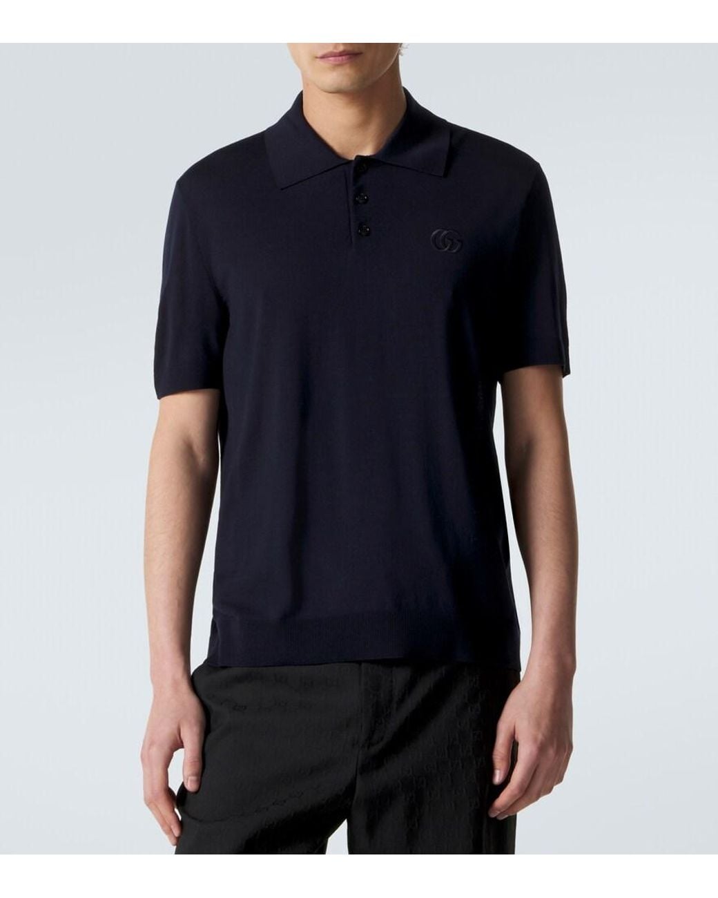Gucci Blue Double G Wool Polo Shirt for men