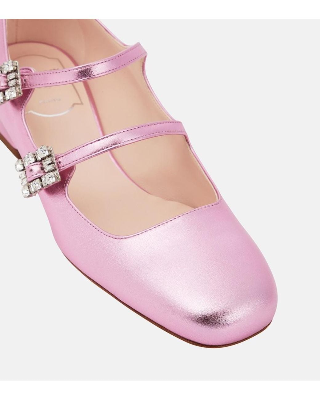 Roger Vivier Pink Mini Tres Vivier Leather Mary Jane Pumps