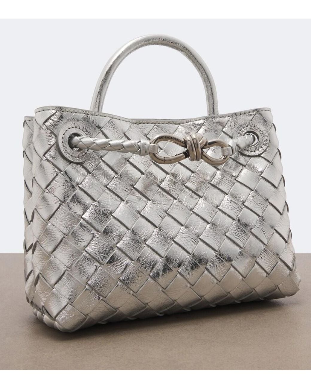 Bottega Veneta Gray Andiamo Mini Leather Top-Handle Bag