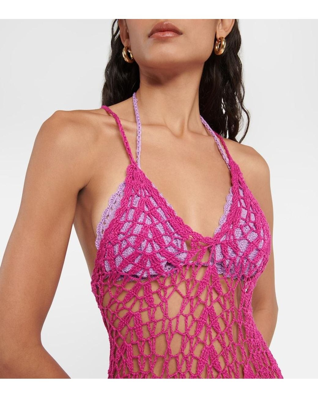 Anna Kosturova Purple Open-Knit Cotton Midi Dress