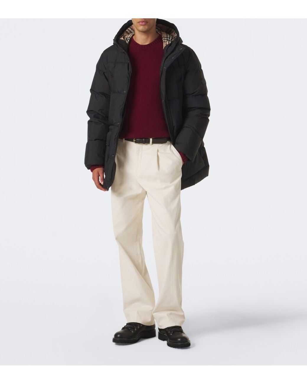 Burberry Black Check Hooded Down Coat for men