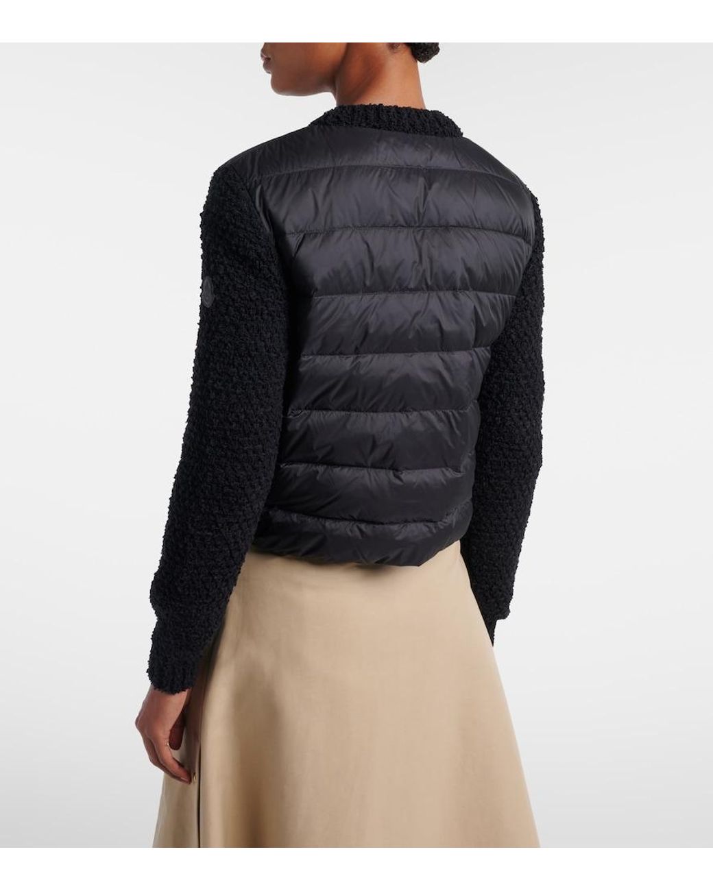 Moncler Black Down-Paneled Boucle-Trimmed Zip-Up Cardigan