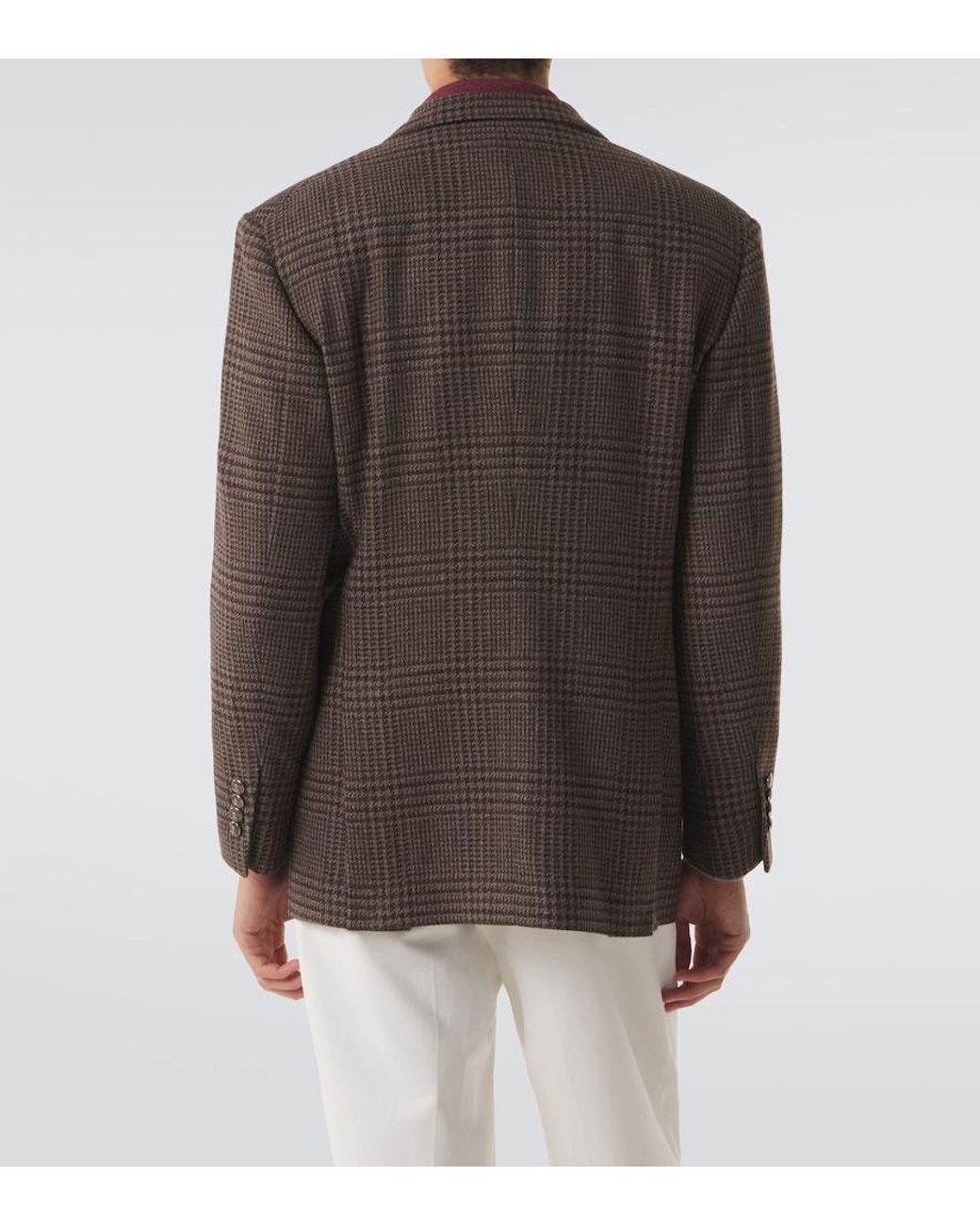 Brunello Cucinelli Brown Prince Of Wales Check Cashmere Blazer for men