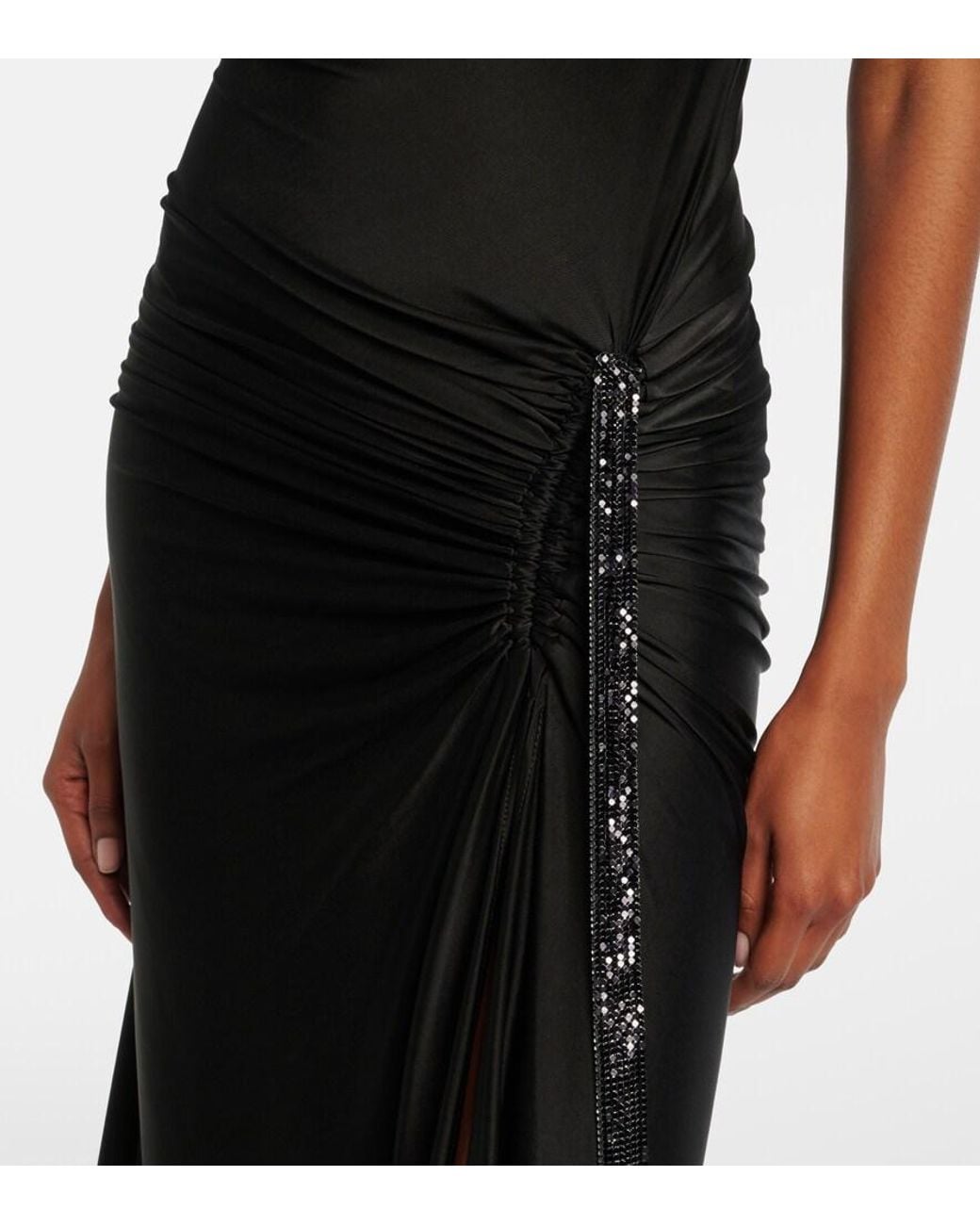 Rabanne Black Embellished Jersey Gown