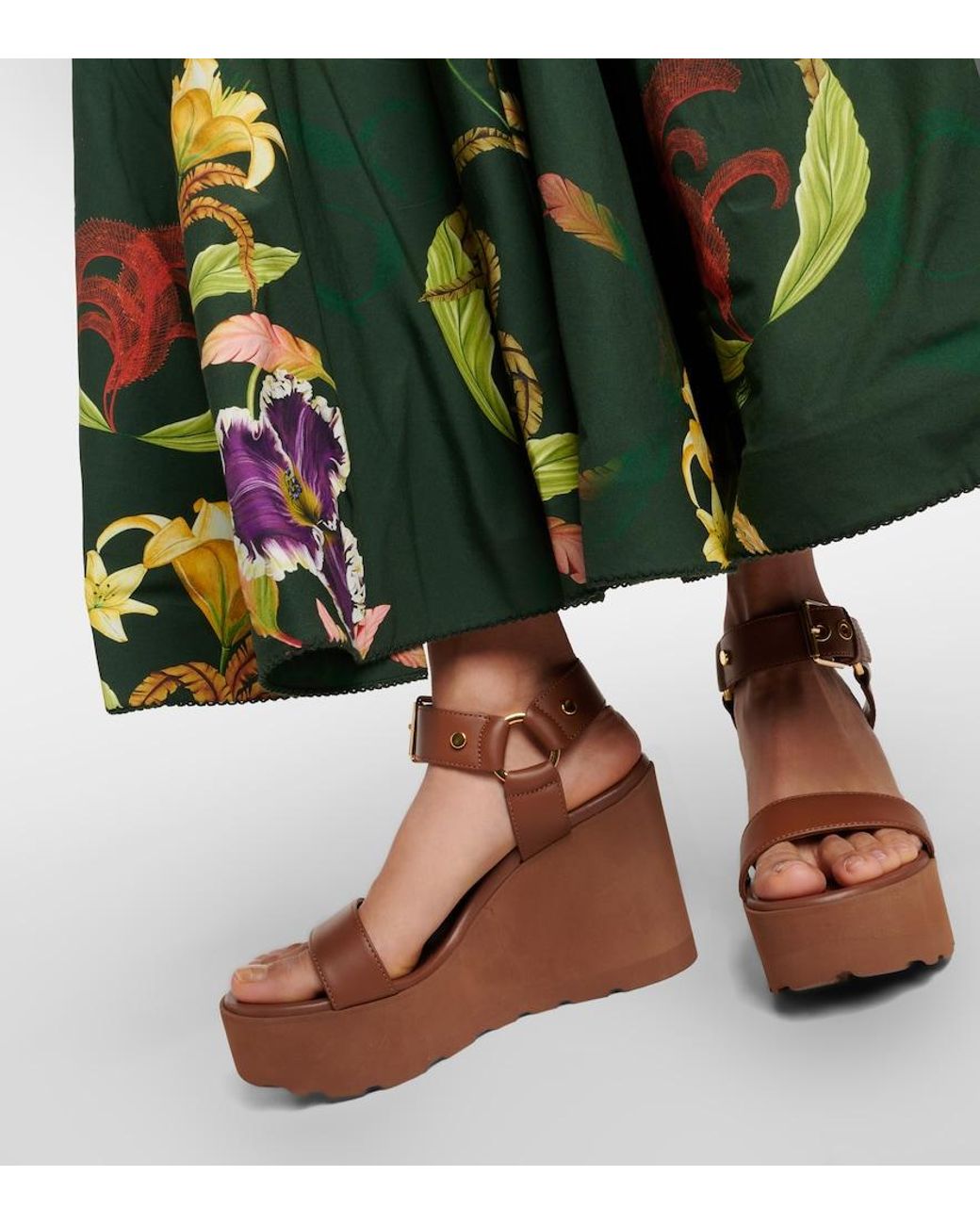 Gianvito Rossi Brown Leather Platform Wedge Sandals