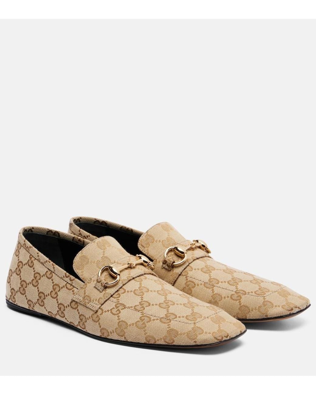 Gucci Natural Horsebit Gg Canvas Loafers