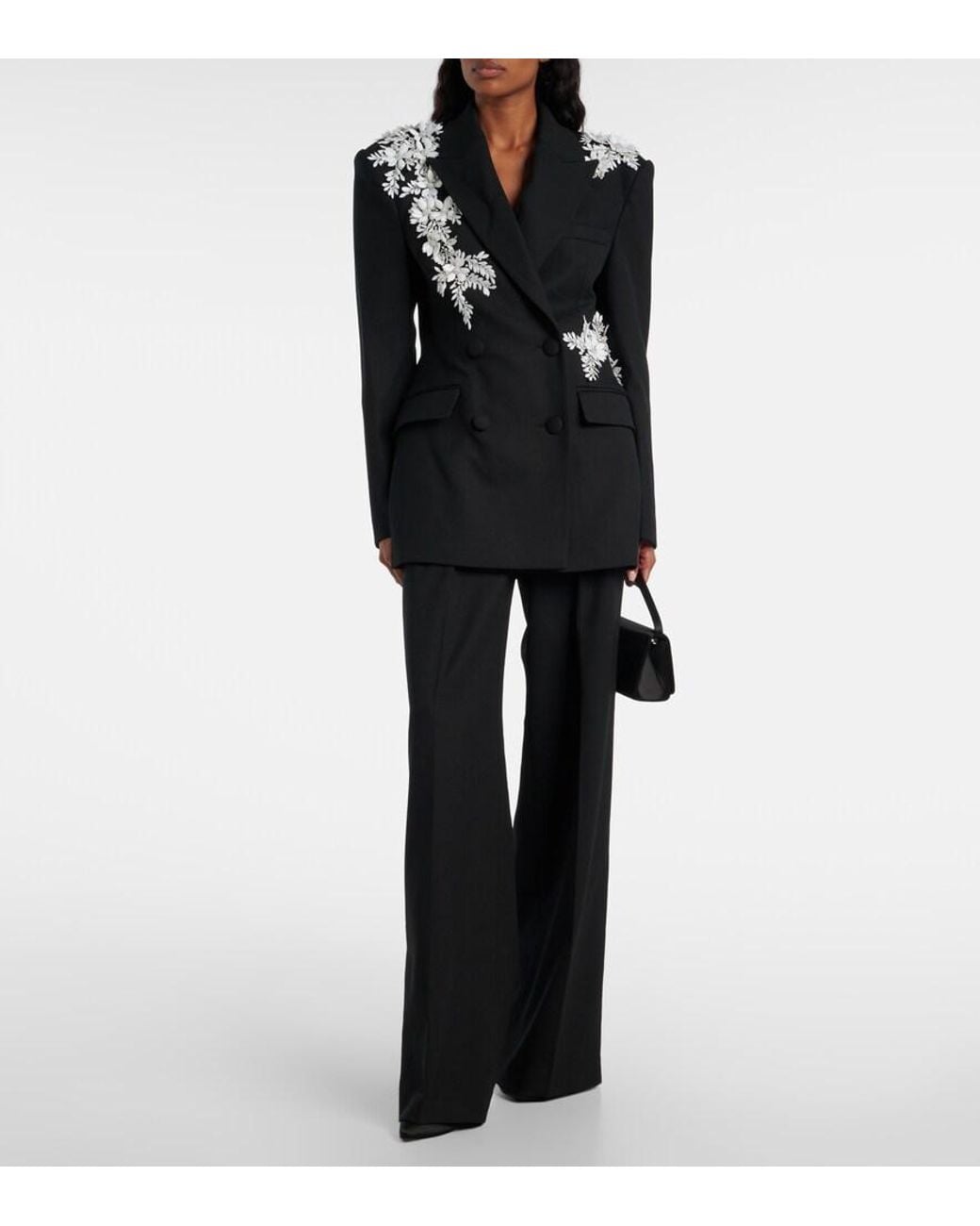Rebecca Vallance Black Danna Floral-Applique Blazer