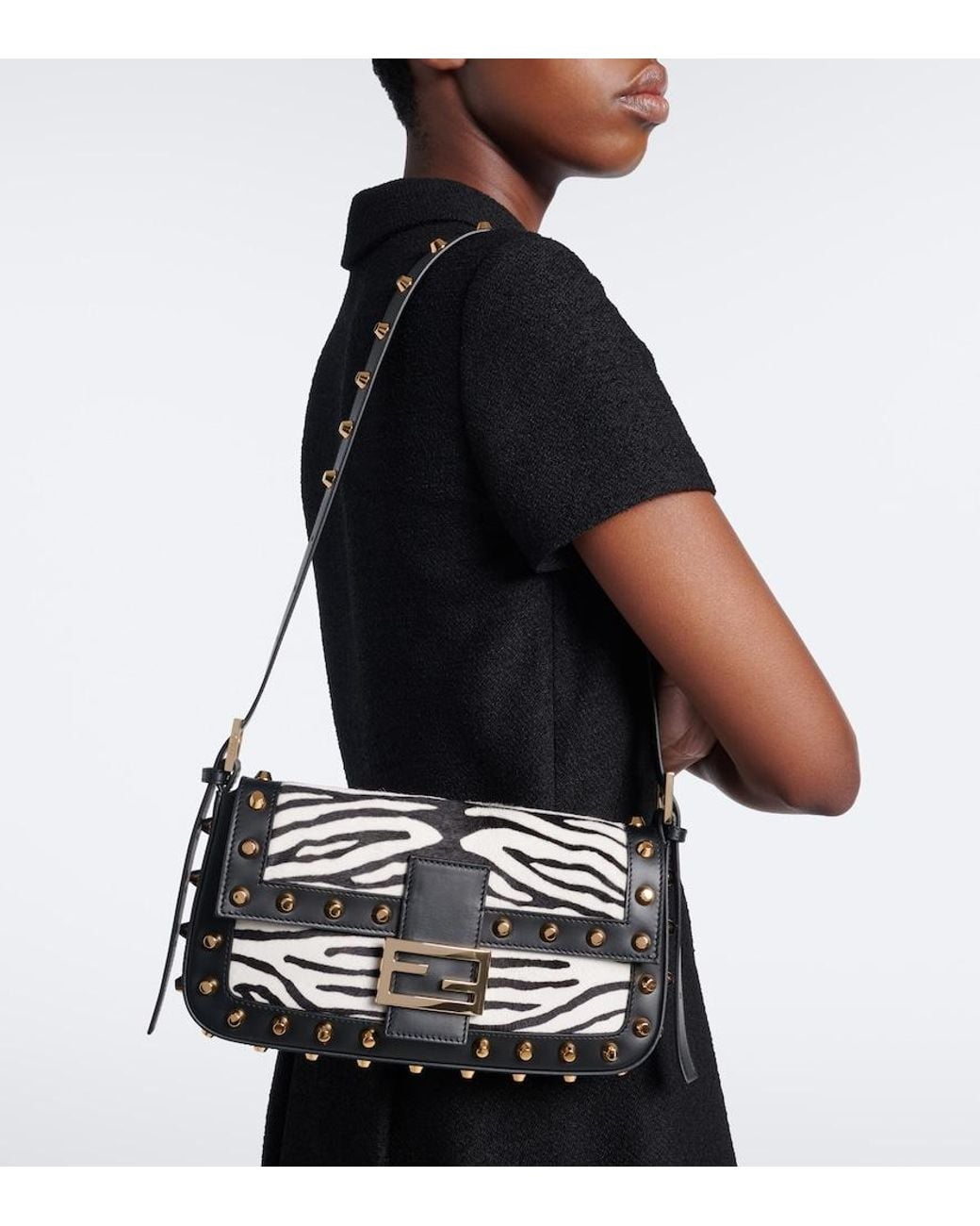 Fendi Metallic Baguette 26424 Calf Hair Shoulder Bag