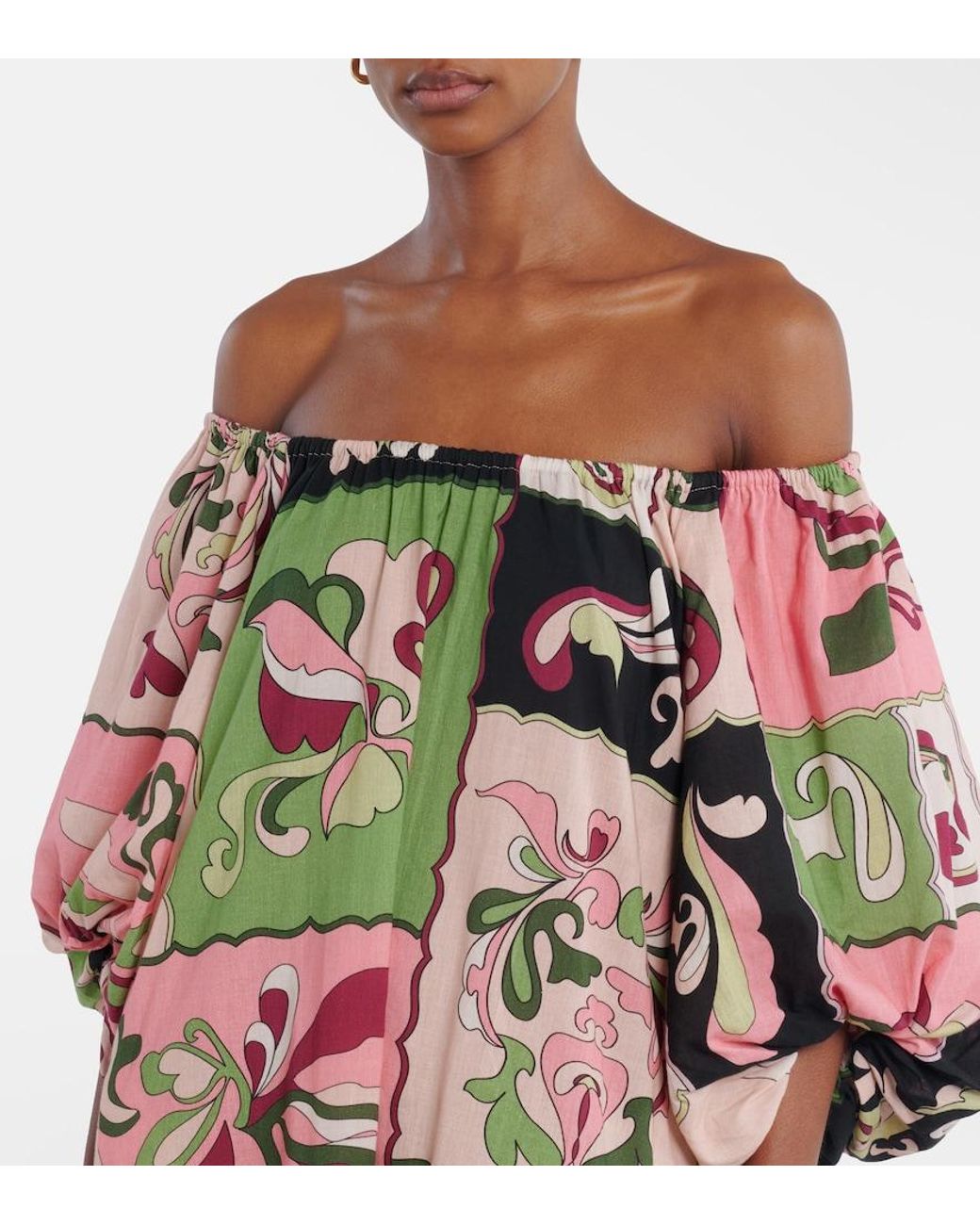 Adriana Degreas Multicolor Printed Off-Shoulder Cotton Maxi Dress