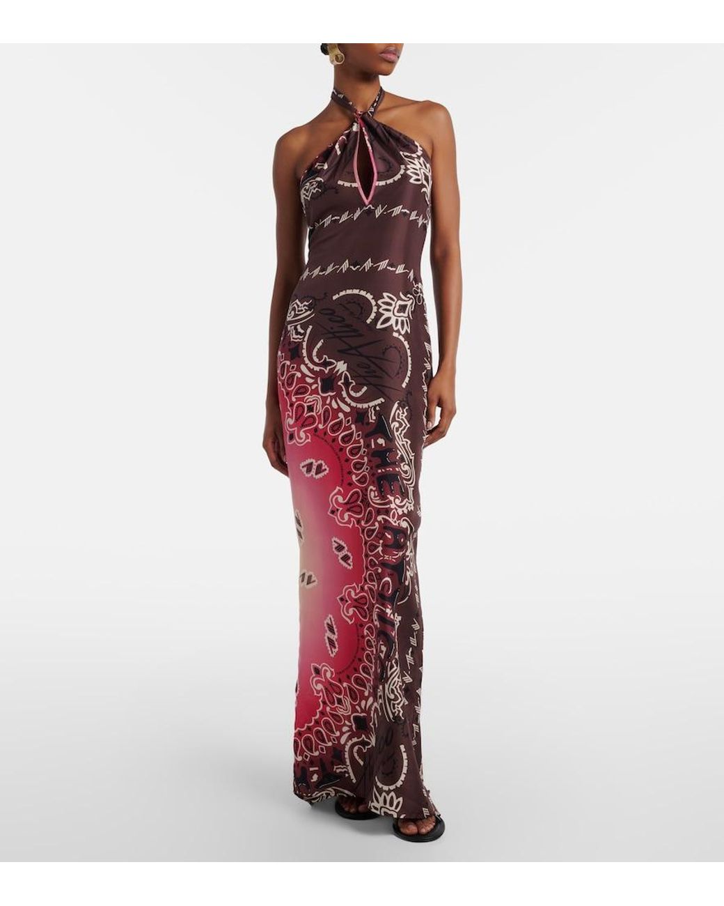 The Attico Red Printed Silk Maxi Dress