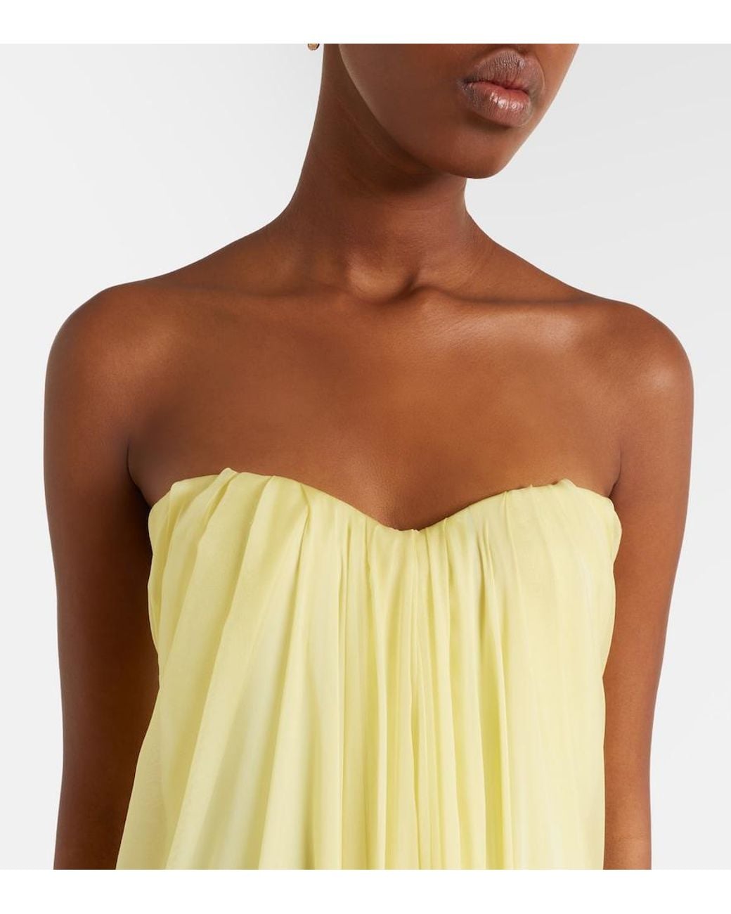 McQueen Yellow Draped Silk Chiffon Bustier Gown