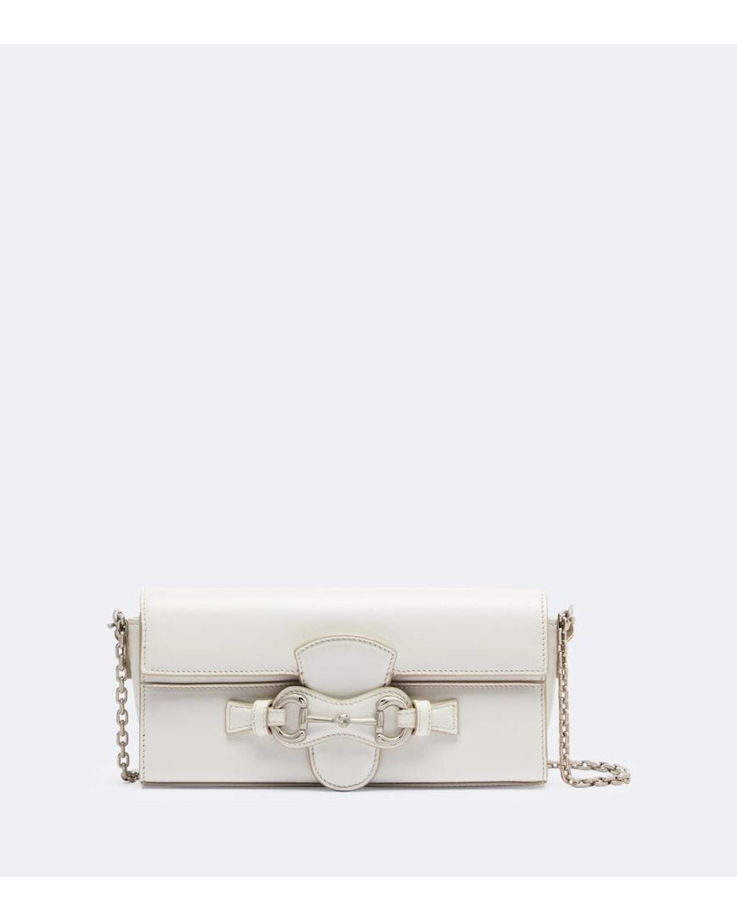 Gucci White Horsebit Leather Wallet On Chain