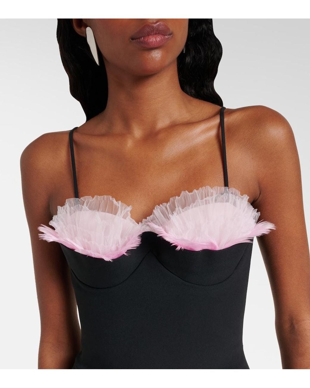 David Koma Black Feather-Trimmed Cady Minidress