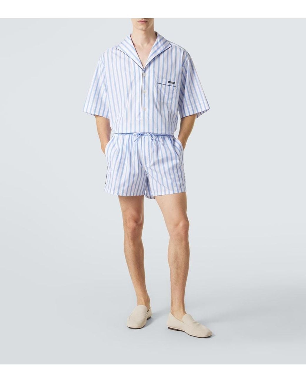 Dolce & Gabbana Blue Striped Cotton And Silk Poplin Shirt for men