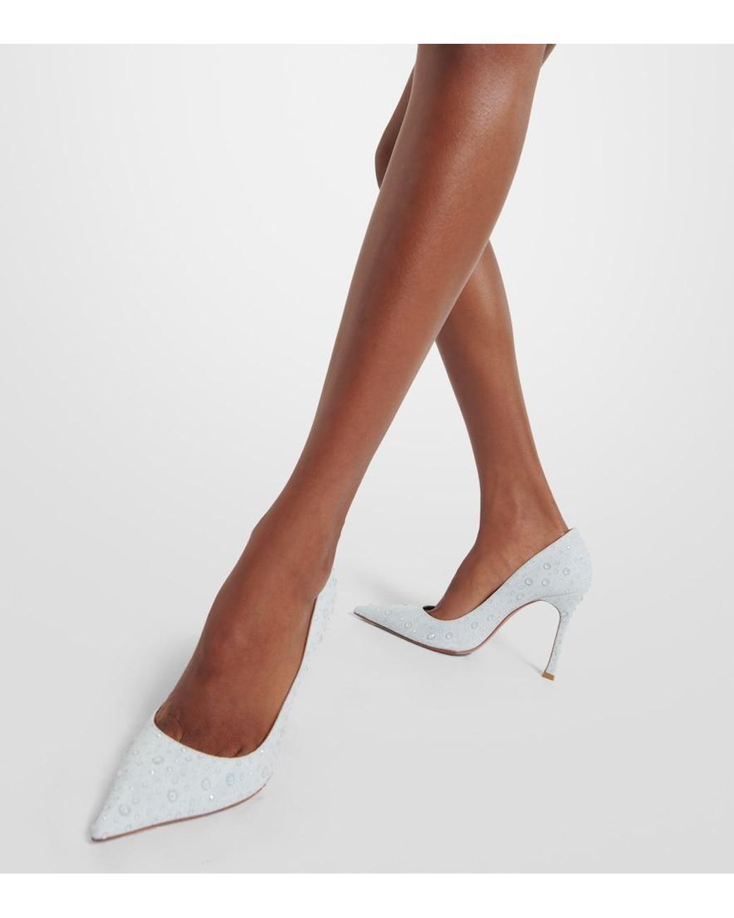 AMINA MUADDI White Elsa 105 Embellished Denim Pumps