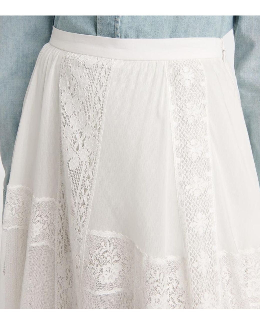 Ralph Lauren White Malti Cotton And Silk Maxi Skirt