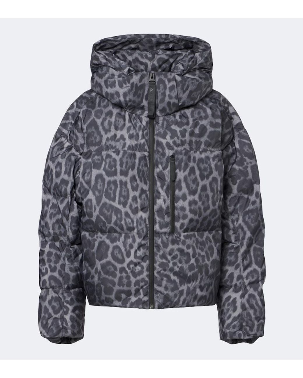 Adidas By Stella McCartney Gray Hooded Leopard-Print Puffer Jacket